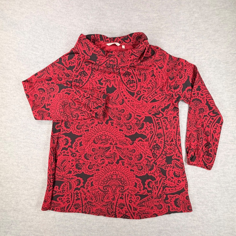 Soft Surroundings Aelis Thermal Pullover L Red Paisley Cowl Neck Whimsigoth Vamp